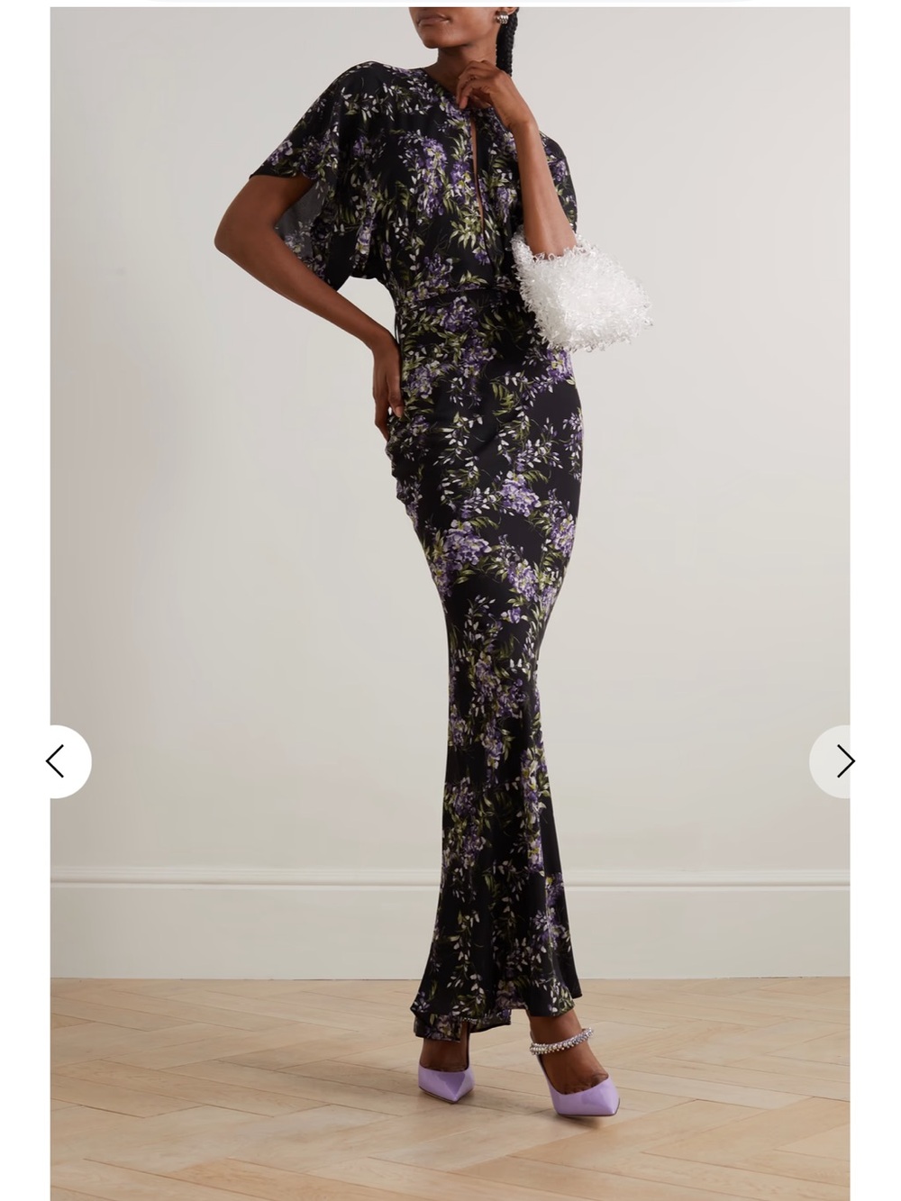 Norma Kamali black gown with purple floral print NWT SIZE S/36